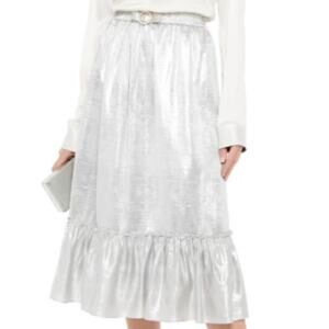 Shrimps Pearl bow embellished metallic jacquard skirt silver size 8